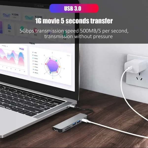 USB C Hub Type C 3.0 Adapter to 4K HDMI SD TF Card PD Fast Charge Splitter Docking Station Hub for Phone MacBook Computer - Image 2