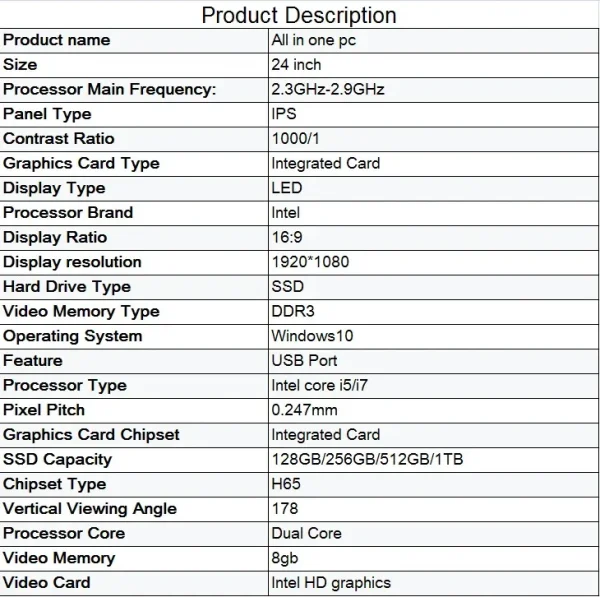 23.8 Inch All In One Desktop PC Core I3 I5 I7 Gaming Computer With 16GB Video Memory 512GB SSD Storage Interface New - Image 8