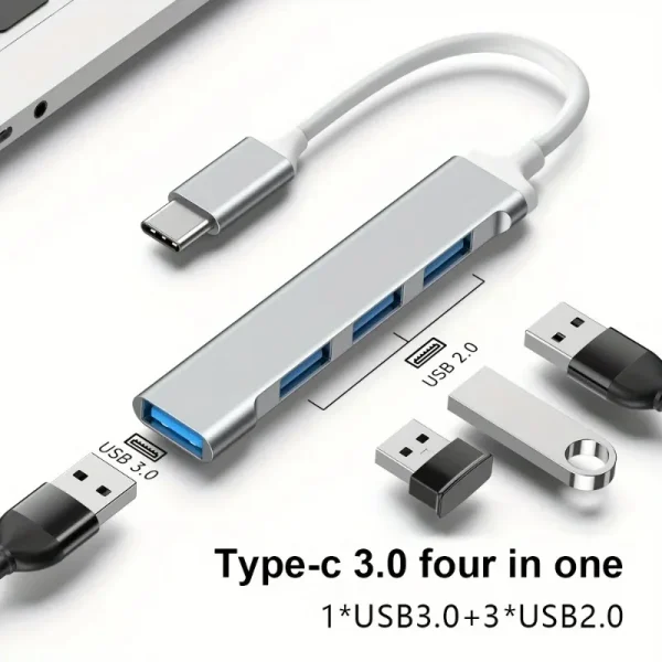 4-Port USB 3.0 2.0 Hub USB Hub Computer Accessory Hub Multi-Port Laptop Mouse Keyboard USB Flash Drive C-Splitter - Image 2