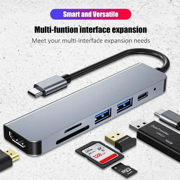 USB C Hub Type C 3.0 Adapter to 4K HDMI SD TF Card PD Fast Charge Splitter Docking Station Hub for Phone MacBook Computer - Image 3