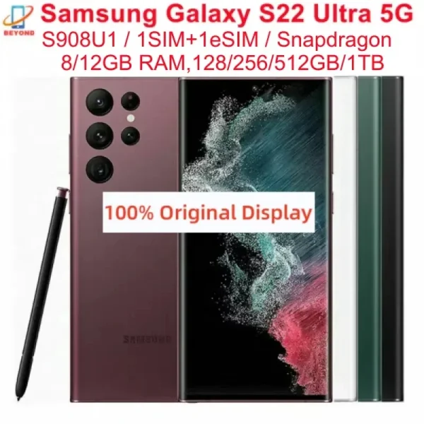 Samsung Galaxy S22 Ultra 5G S908U S22U 6.8" ROM 128GB/256/512GB RAM 8GB/12GB Snapdragon 8 NFC S Pen Unlocked Smart Cell Phone