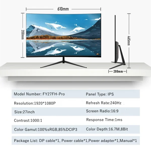 240Hz Monitor game 24 Inch LCD Display Response PC IPS HD Desktop Gaming Computer Screen Flat Panel HDMI-compatible/DP - Image 6