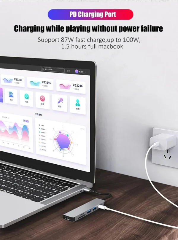 USB C Hub Type C 3.0 Adapter to 4K HDMI SD TF Card PD Fast Charge Splitter Docking Station Hub for Phone MacBook Computer - Image 15