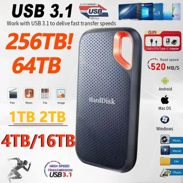 Large capacity storage hard drive 1TB original external hard drive 2TB type-c storage hard drive, suitable for laptops/PCs/Macs