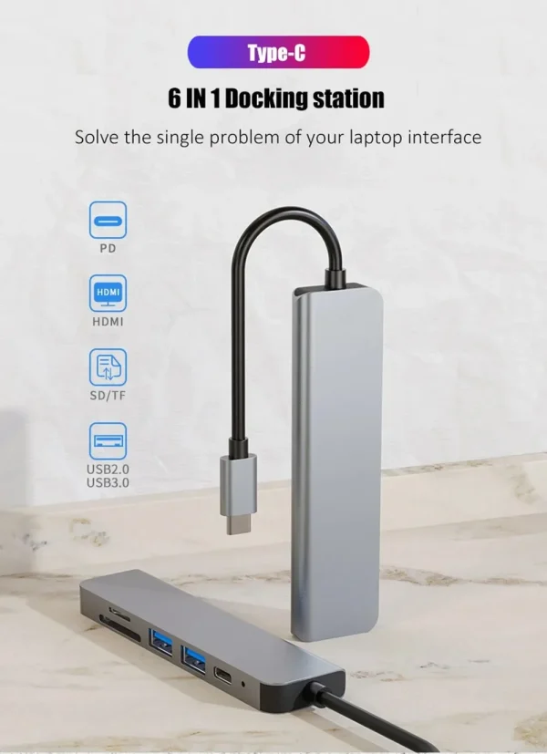 USB C Hub Type C 3.0 Adapter to 4K HDMI SD TF Card PD Fast Charge Splitter Docking Station Hub for Phone MacBook Computer - Image 13