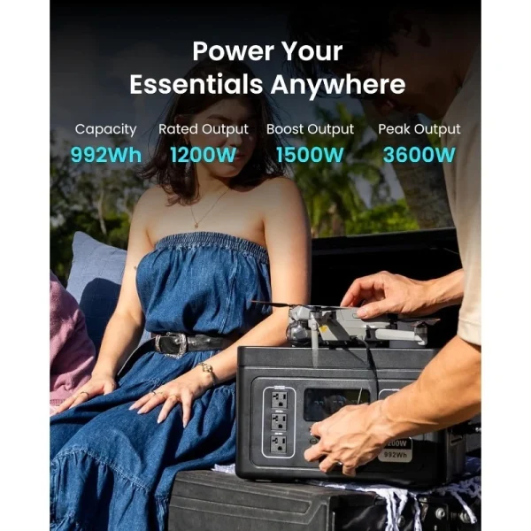 Exodus 1200 Portable Power Station 1200W (Surge 3600W), LiFePO4 Solar Generator with Smart App Control, UPS, 140W USB-C, f - Image 2