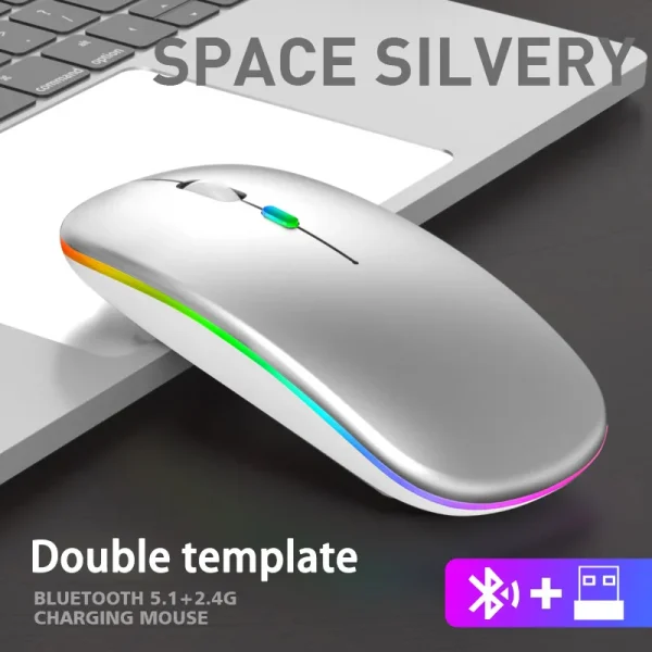 Wireless Mouse Bluetooth and 2.4GHz Dual Modes Rechargeable RGB Ergonomic Silent Click for PC iPad Laptop Cell Phone TV - Image 9