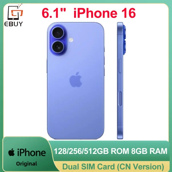 Original iPhone 16 Physical SIM 6.1 inch A18 Mobile Phone 5G Unlocked Dual SIM Face ID 128/256/512GB ROM 8GB Smart Phone