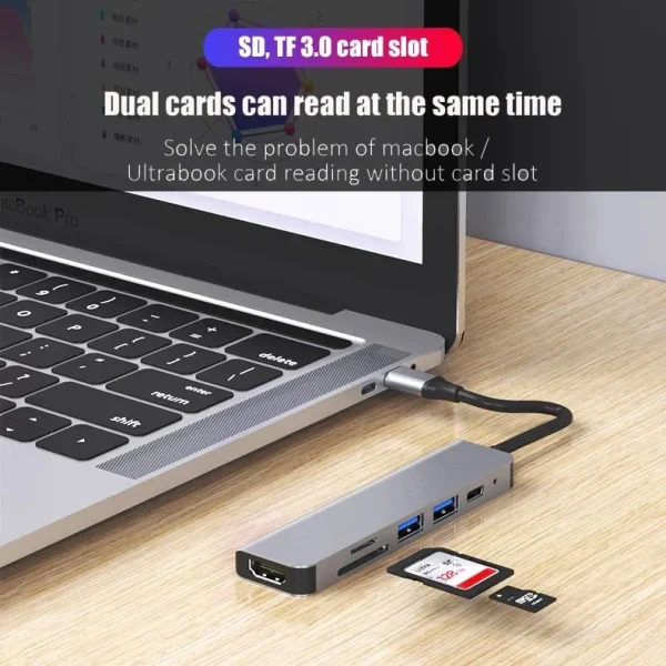 USB C Hub Type C 3.0 Adapter to 4K HDMI SD TF Card PD Fast Charge Splitter Docking Station Hub for Phone MacBook Computer - Image 4
