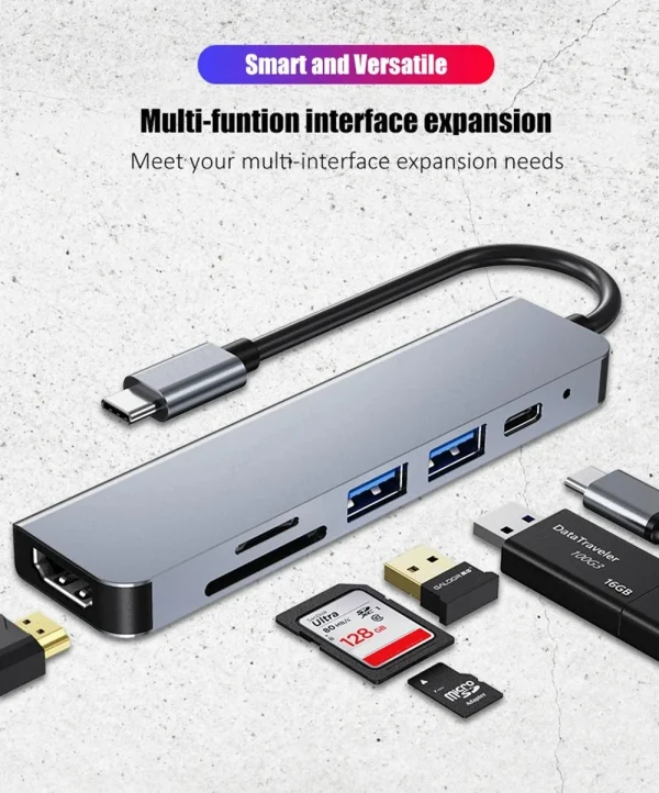 USB C Hub Type C 3.0 Adapter to 4K HDMI SD TF Card PD Fast Charge Splitter Docking Station Hub for Phone MacBook Computer - Image 14