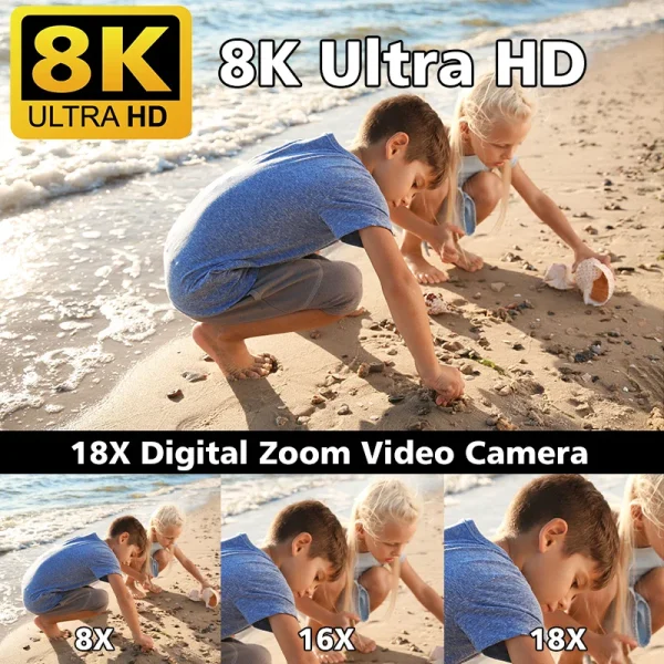 8K Video Camera 64MP Digital Video Camera 18X igital Zoom Camera Recorder 3 Inch LCD Touch Screen Portable Recording Camcorder - Image 3