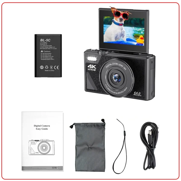 4K 64MP Digital Camera for Photography 3 Inch IPS Flip Screen 18X Digital Zoom Video Vlogging Camcorder YouTube Webcam Cameras - Image 7