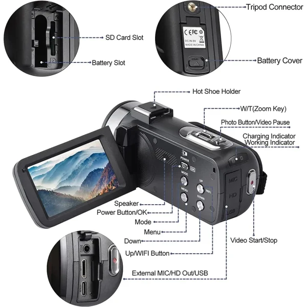 5K Ultra HD Digital Camera 60FPS 18X Zoom 3 Inch LCD Touch Screen Video Camera WIFI Professional Video Camera Portable Camera - Image 12