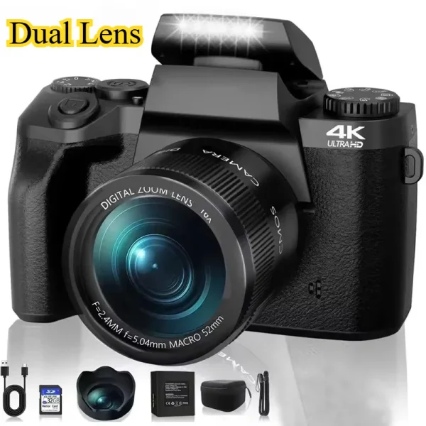 Auto Focus 64MP Digital Camera SLR DSLR For Photography 4K 60FPS Vlog Camcorder Dual Lens 16X Zoom Touch Youtube Tiktok Webcam