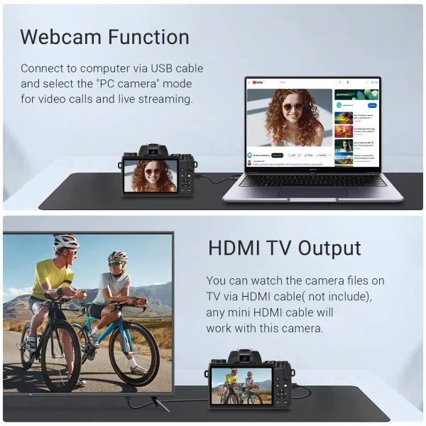 4K 64MP Digital Camera for Photography WiFi Vlogging with Flash Lens Hood Front and Rear 4 Inch Touch Screen Camera - Image 4