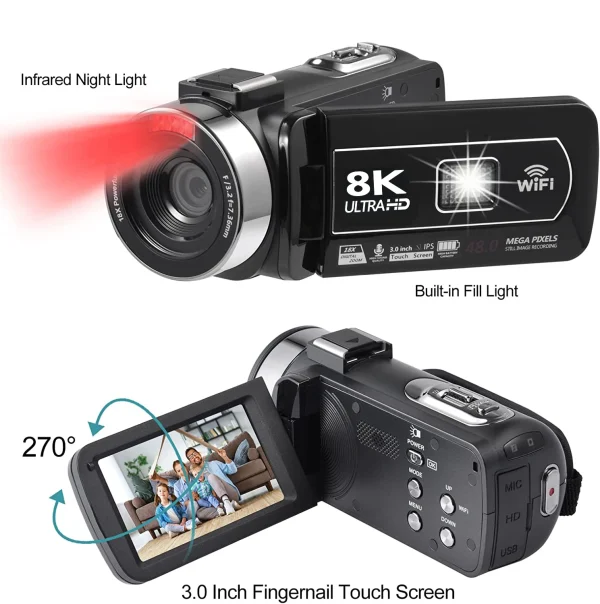 8K Video Camera 64MP Digital Video Camera 18X igital Zoom Camera Recorder 3 Inch LCD Touch Screen Portable Recording Camcorder - Image 9