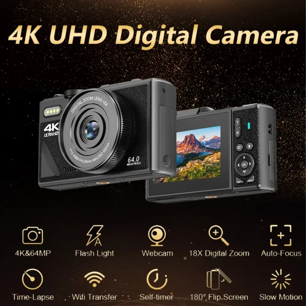 4K 64MP Digital Camera for Photography 3 Inch IPS Flip Screen 18X Digital Zoom Video Vlogging Camcorder YouTube Webcam Cameras - Image 9