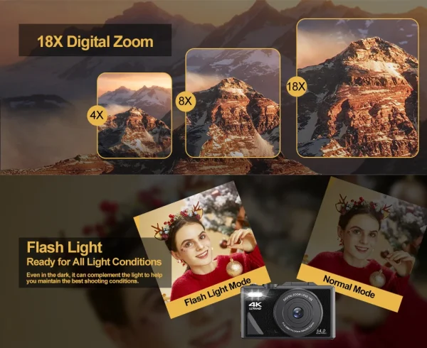 4K 64MP Digital Camera for Photography 3 Inch IPS Flip Screen 18X Digital Zoom Video Vlogging Camcorder YouTube Webcam Cameras - Image 10