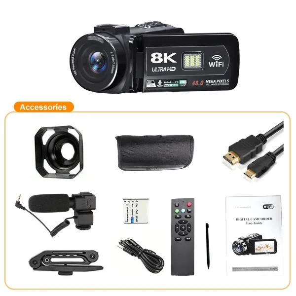 8K Video Camera 64MP Digital Video Camera 18X igital Zoom Camera Recorder 3 Inch LCD Touch Screen Portable Recording Camcorder - Image 7