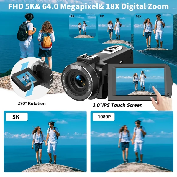 5K Ultra HD Digital Camera 60FPS 18X Zoom 3 Inch LCD Touch Screen Video Camera WIFI Professional Video Camera Portable Camera - Image 4