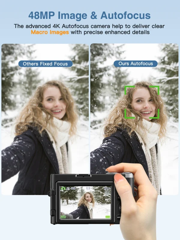 4K Digital Camera for Photography and Video Autofocus Anti-Shake 48MP Compact Vlogging Camera 3'' 180° Flip Screen with Flash - Image 3