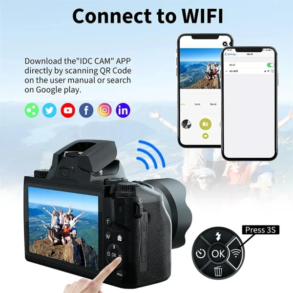 Auto Focus 64MP Digital Camera SLR DSLR For Photography 4K 60FPS Vlog Camcorder Dual Lens 16X Zoom Touch Youtube Tiktok Webcam - Image 12