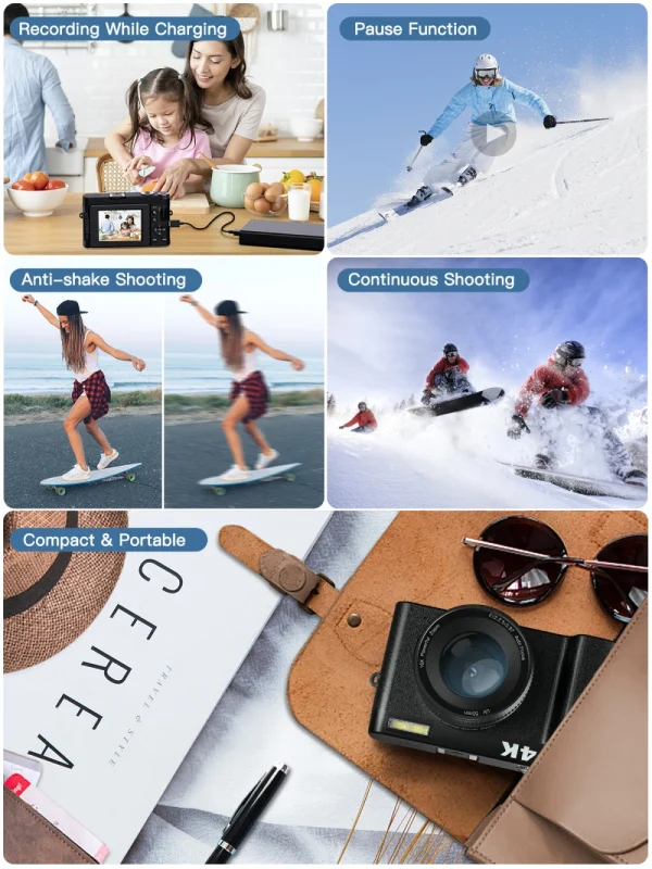 4K Digital Camera for Photography and Video Autofocus Anti-Shake 48MP Compact Vlogging Camera 3'' 180° Flip Screen with Flash - Image 5