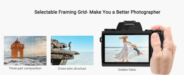 4K 64MP Digital Camera for Photography WiFi Vlogging with Flash Lens Hood Front and Rear 4 Inch Touch Screen Camera - Image 15