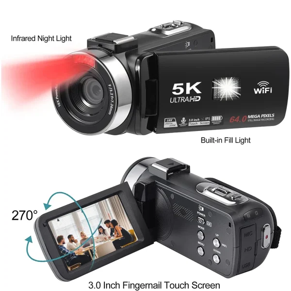 5K Ultra HD Digital Camera 60FPS 18X Zoom 3 Inch LCD Touch Screen Video Camera WIFI Professional Video Camera Portable Camera - Image 10