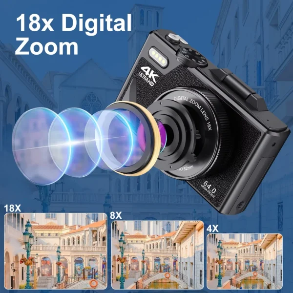 4K 64MP Digital Camera for Photography 3 Inch IPS Flip Screen 18X Digital Zoom Video Vlogging Camcorder YouTube Webcam Cameras - Image 3