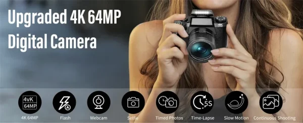 Auto Focus 64MP Digital Camera SLR DSLR For Photography 4K 60FPS Vlog Camcorder Dual Lens 16X Zoom Touch Youtube Tiktok Webcam - Image 8