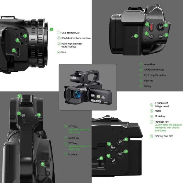 Cheap High Quality 6K Camcorder 64MP 18X Digital Zoom Video Camera IR Night Vision Anti-Shake for Photography - Image 14