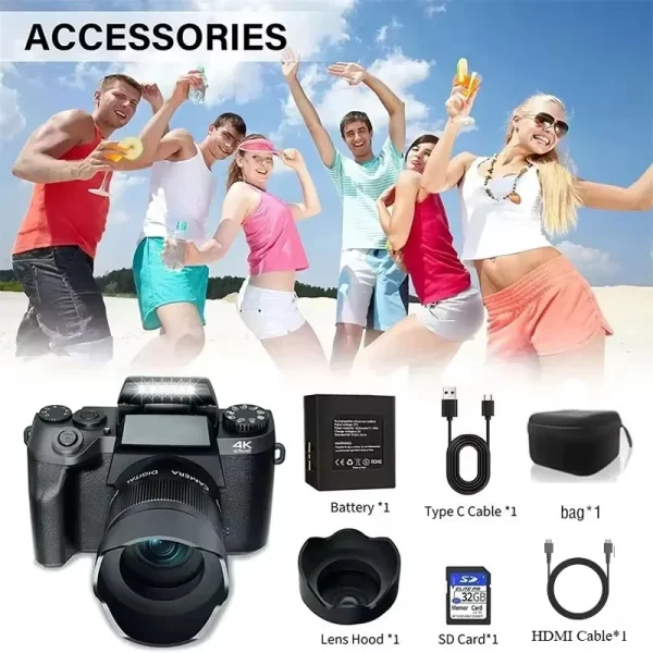 Auto Focus 64MP Digital Camera SLR DSLR For Photography 4K 60FPS Vlog Camcorder Dual Lens 16X Zoom Touch Youtube Tiktok Webcam - Image 6