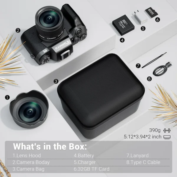 4K 64MP Digital Camera for Photography WiFi Vlogging with Flash Lens Hood Front and Rear 4 Inch Touch Screen Camera - Image 6