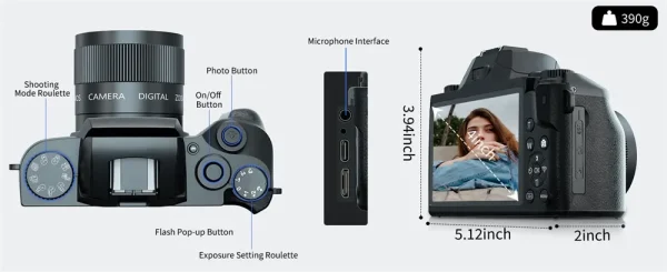 Auto Focus 64MP Digital Camera SLR DSLR For Photography 4K 60FPS Vlog Camcorder Dual Lens 16X Zoom Touch Youtube Tiktok Webcam - Image 15